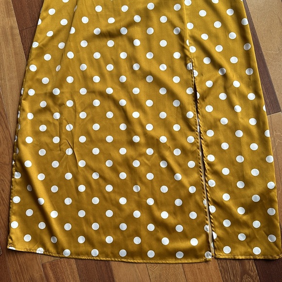 Angel Eye London Satin Polka Dot Yellow Midi Dress, Size US 8 - Picture 2 of 15